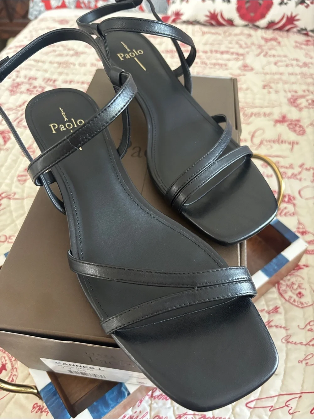 NWT Linea Paolo Black Strappy Square-Toe Sandals with Ankle Strap. SZ 11M